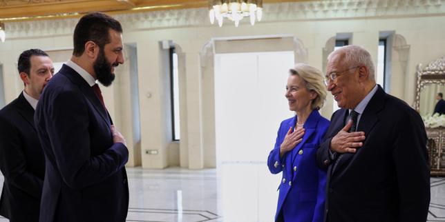 a-damas,-ursula-von-der-leyen-prometio-ayuda-de-la-ue-al-presidente-de-transicion-sirio-ahmed-al-charaa