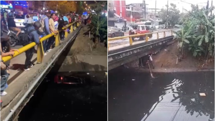 video:-carro-cayo-a-un-canal-de-aguas-residuales-en-cuatro-esquinas,-en-cali,-y-la-creciente-se-lo-llevo:-autoridades-buscan-rastros-del-vehiculo