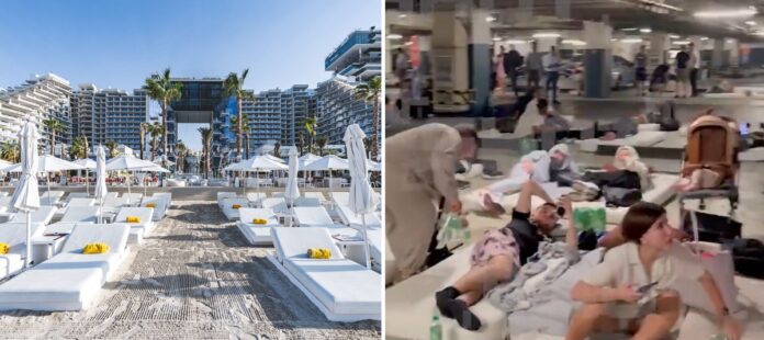 video:-turistas-en-dubai-duermen-en-colchones-en-el-sotano-de-un-hotel-de-lujo-tras-explosiones-por-ataques-de-iran