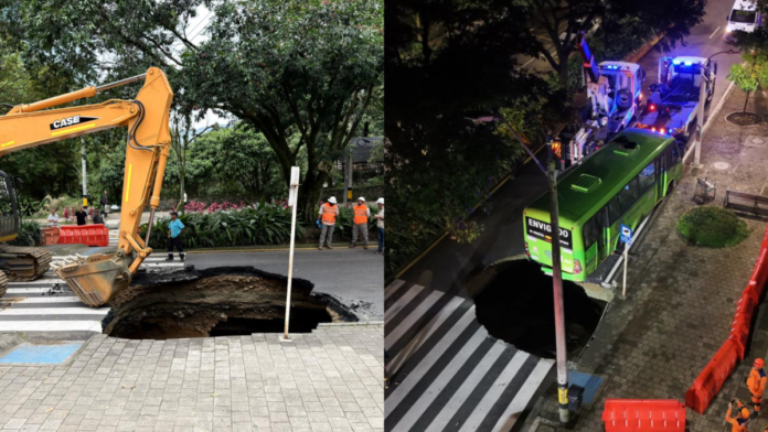 en-video:-la-magnitud-del-impresionante-socavon-que-aparecio-en-la-avenida-el-poblado-en-medellin;-la-intervencion-se-extenderia-por-varios-dias.