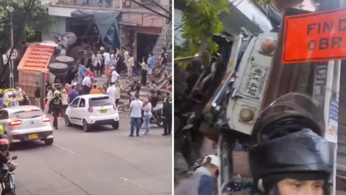 video-|-una-volqueta-choco-contra-varios-vehiculos-y-una-vivienda-en-el-sector-de-moravia,-en-medellin:-cuatro-personas-resultaron-lesionadas