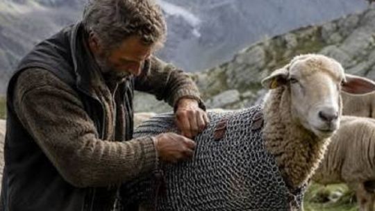 un-inventor-austriaco-fabrico-una-extrana-armadura-para-proteger-a-las-ovejas-de-los-lobos